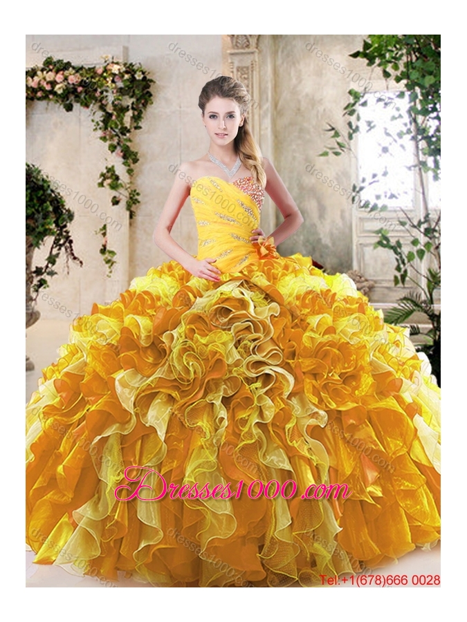 Beautiful Beading and Ruffles Quinceanera Dresses in Multi Color for 2016