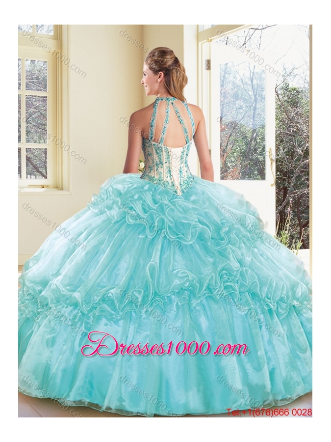 Elegant Halter Top Quinceanera Dresses with Appliques and Ruffles