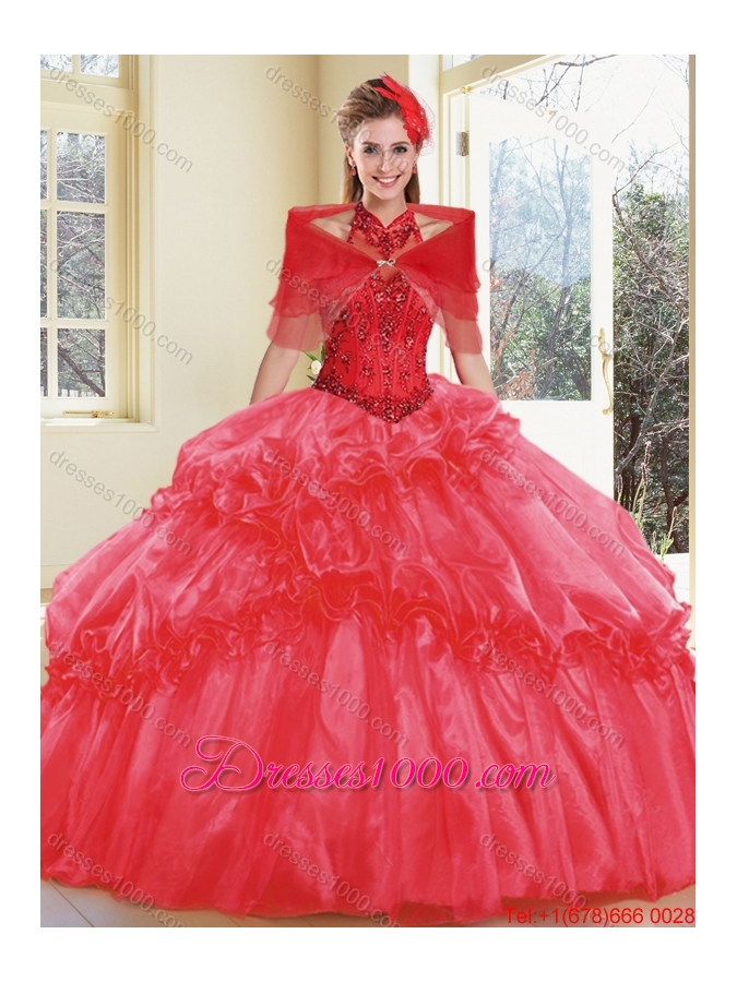 Elegant Halter Top Quinceanera Dresses with Appliques and Ruffles