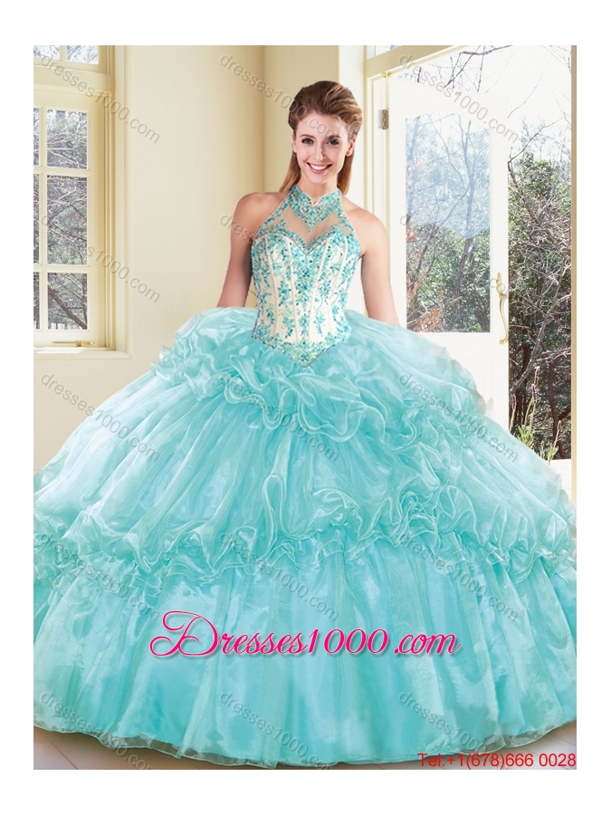 Elegant Halter Top Quinceanera Dresses with Appliques and Ruffles