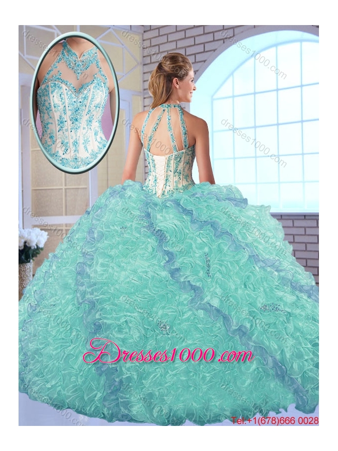 Elegant High Neck Quinceanera Dresses with Appliques and Ruffles
