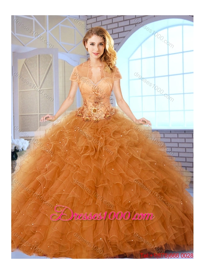 Fall Fashionable Appliques Sweet 16 Dresses in Champagne