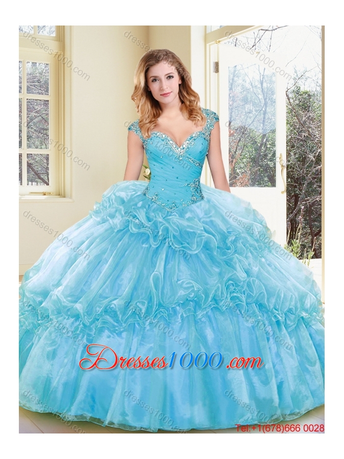 Fashionable Beading and Ruffles Quinceanera Dresses in Aqua Blue