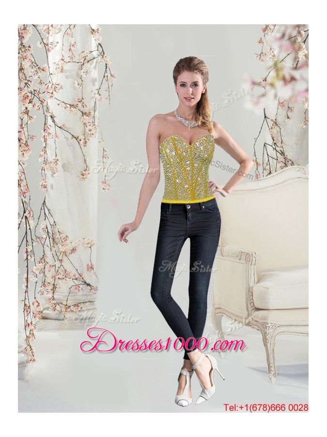 2015 Fall Detachable Sweetheart Yellow Modest Quinceanera Dresses with Beading and Ruffles