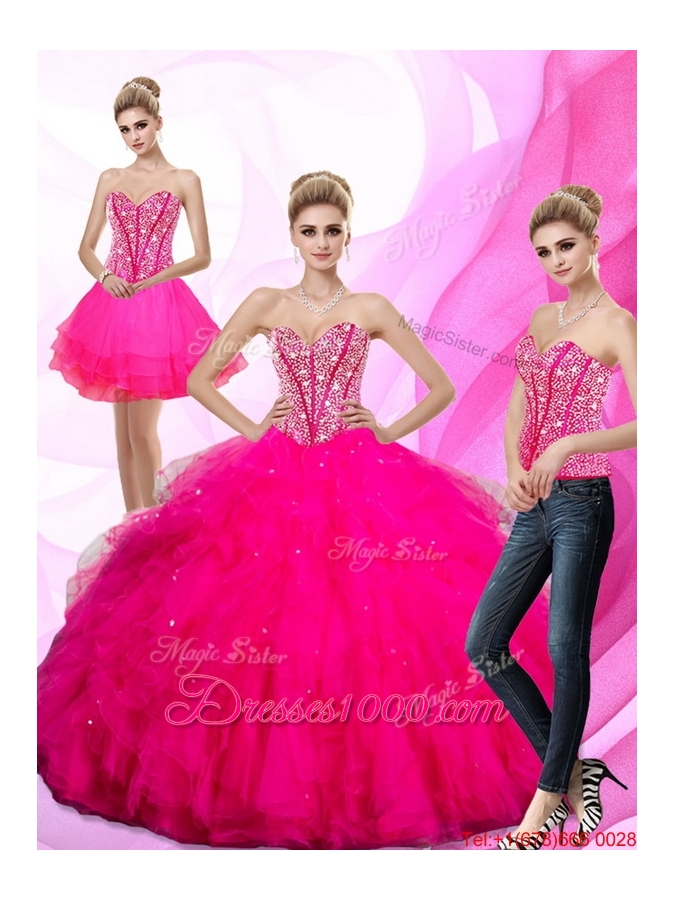 2015 Spring Pretty Beading and Ruffles Sweetheart Quinceanera Dresses