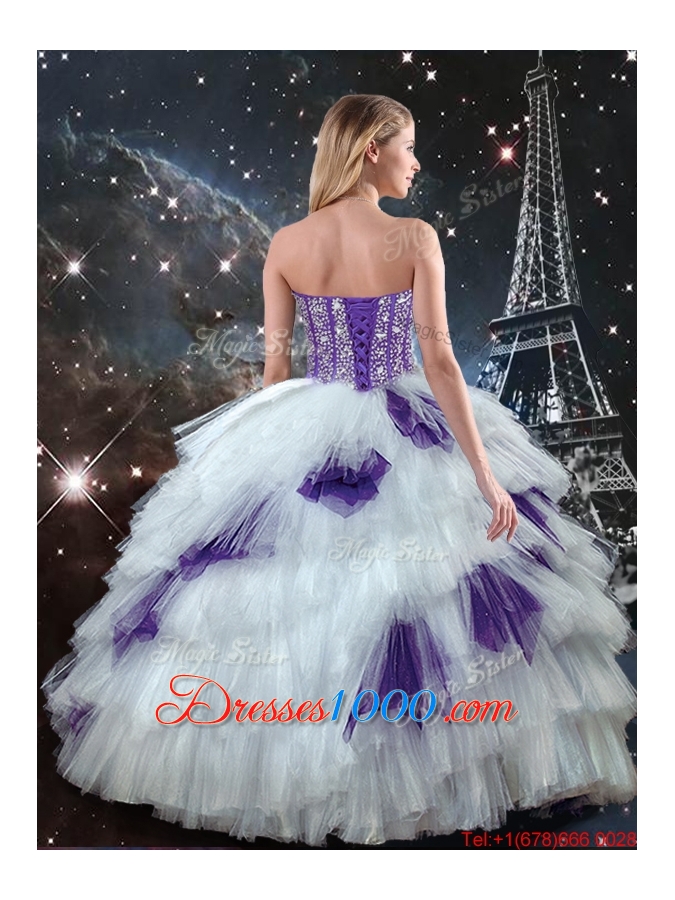 2015 Winter Perfect Sweetheart Beaded Quinceanera Dresses in White and Purple