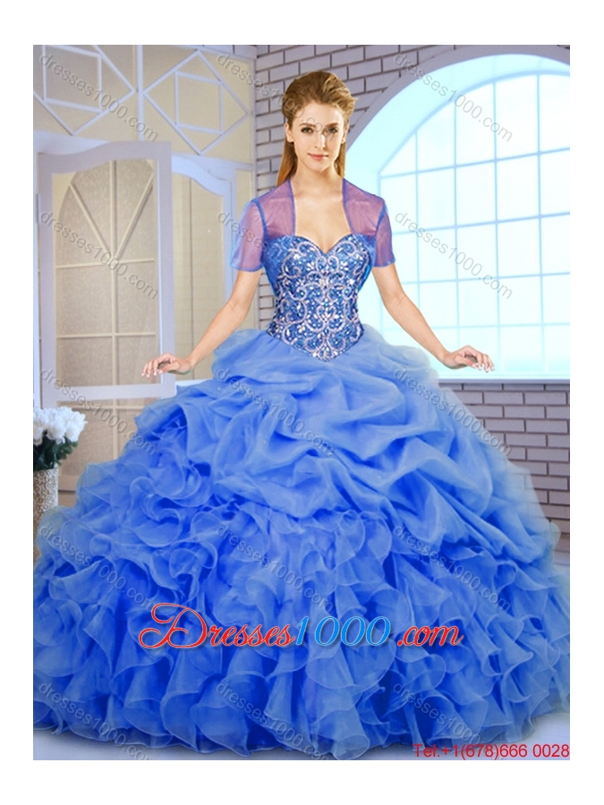 2016 Best Selling Beading and Ruffles Quinceanera Dresses in Blue