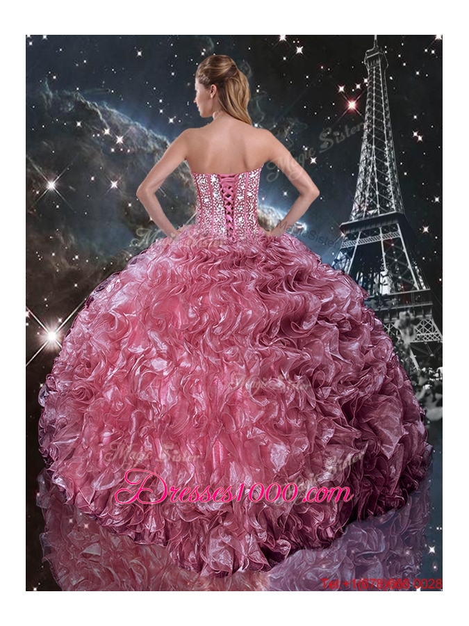 2016 Fall New Style Ball Gown Coral Red Quinceanera Dresses with Ruffles and Beading