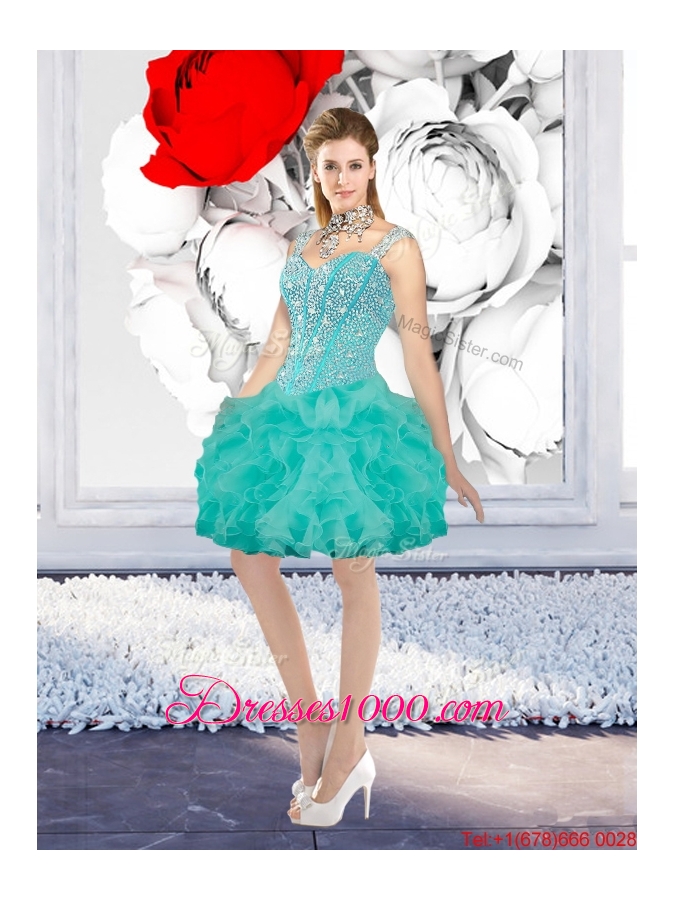 2016 Fall New Style Straps Ball Gown Detachable Quinceanera Dresses in Turquoise