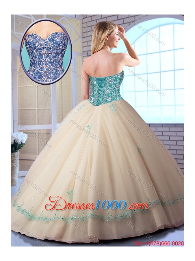 2016 Pretty Champagne Quinceanera Dresses with Appliques and Beading