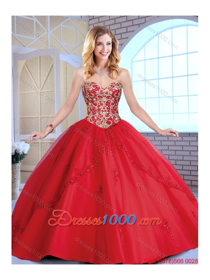 2016 Spring Exclusive Red Sweetheart Sweet 16 Dresses with Beading and Appliques