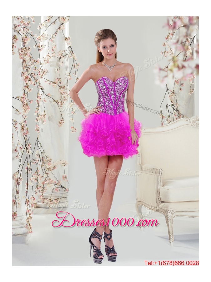 2016 Winter Perfect and Detachable Sweetheart Ball Gown Beaded and Ruffles Quinceanera Dresses in Fuchsia