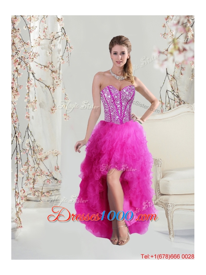 Detachable Sweetheart Fuchsia Beautiful Quinceanera Dresses with Beading and Ruffles