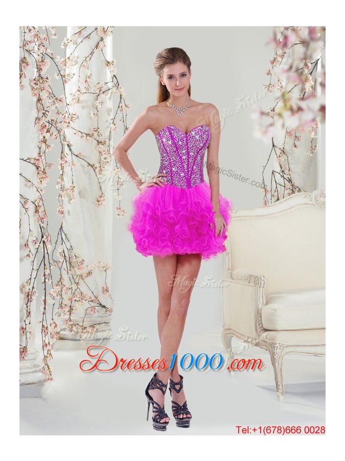 Detachable Sweetheart Fuchsia Beautiful Quinceanera Dresses with Beading and Ruffles