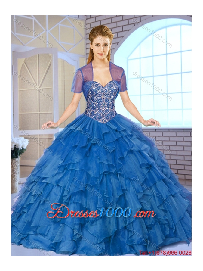 Exquisite Aqua Blue Sweet 16 Gowns with Beading and Ruffles