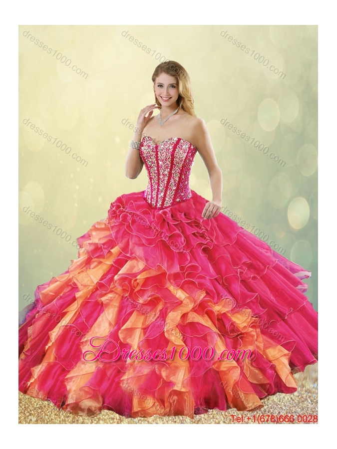 2015 Fall Gorgeous Multi Color Detachable Quinceanera Dresses with Beading and Ruffles