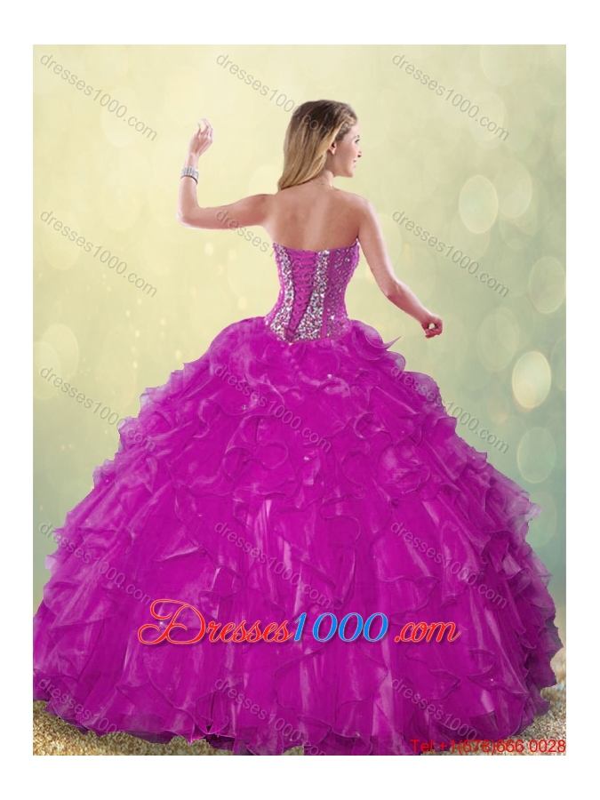 2015 Fall Latest Ball Gown Fuchsia Quinceanera Dresses with Beading