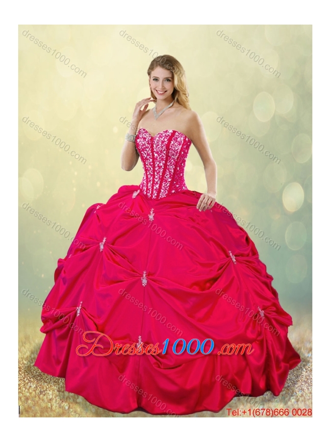 2015 Fall Perfect Sweetheart Beading Detachable Quinceanera Gowns in Hot Pink