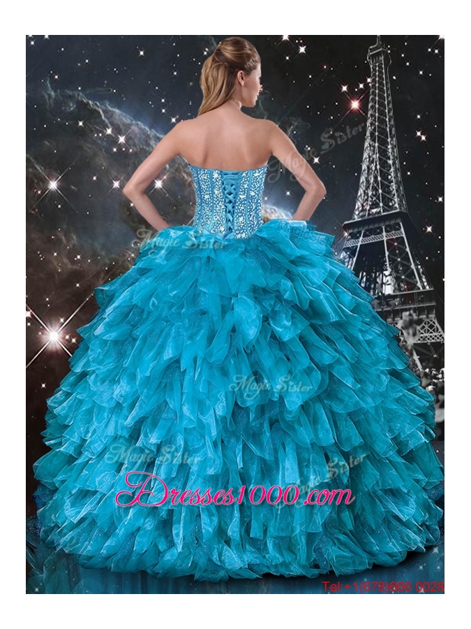2016 Artistic Ball Gown Beaded Detachable Quinceanera Gowns in Blue