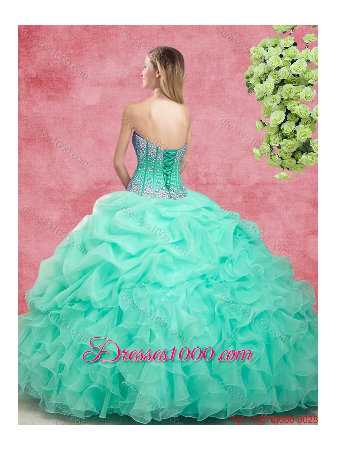 2016 Elegant Summer Apple Green Quinceanera Dresses with Beading and Ruffles