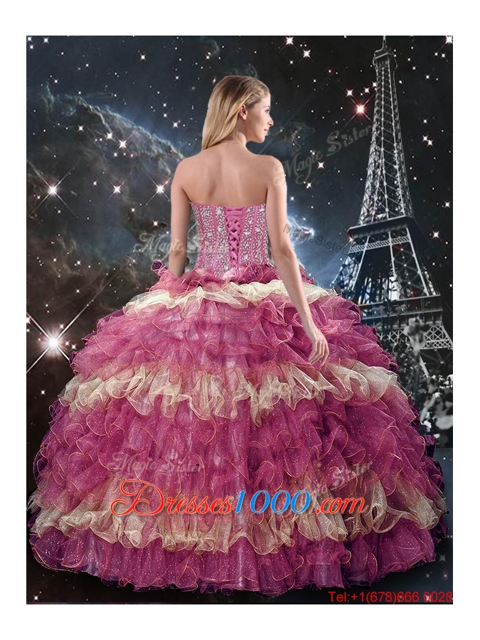 2016 Perfect Beaded Multi Color Quinceanera Dresses with Ruffled Layers