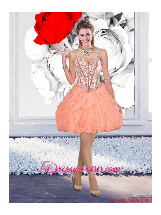 2016 Perfect Straps Orange Detachable Quinceanera Dresses with Beading