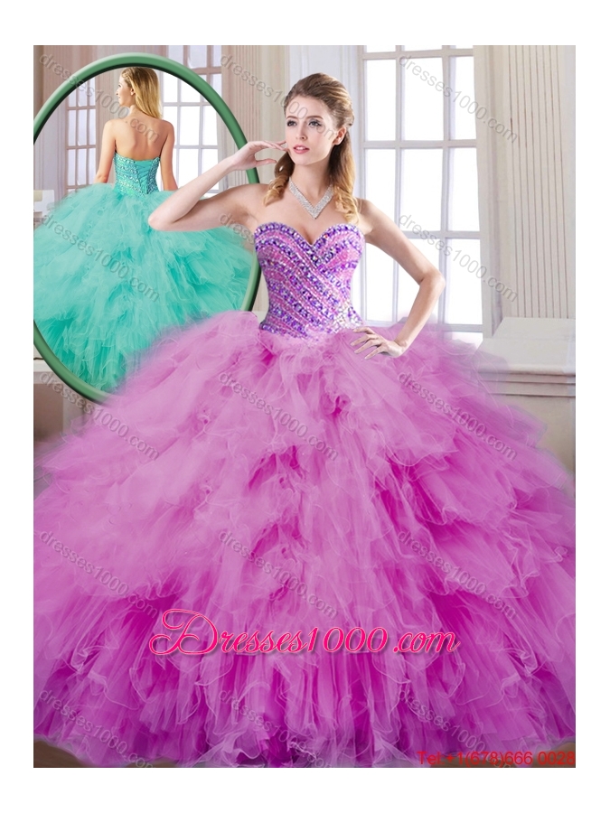 2016 Popular Ball Gown Quinceanera Dresses with Beading and Ruffles