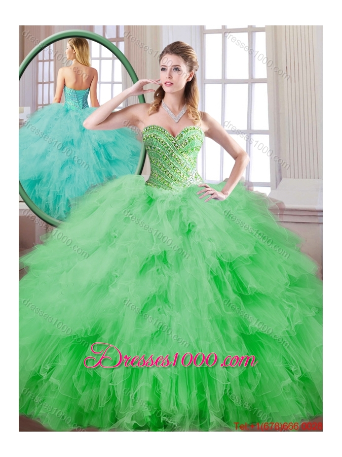 2016 Popular Ball Gown Quinceanera Dresses with Beading and Ruffles
