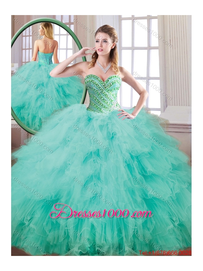2016 Popular Ball Gown Quinceanera Dresses with Beading and Ruffles