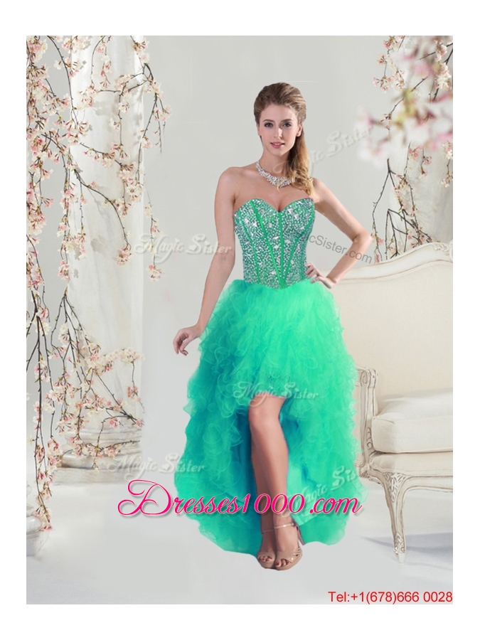 2016 Pretty Sweetheart Beaded and Ruffles Detachable Quinceanera Dresses in Turquoise
