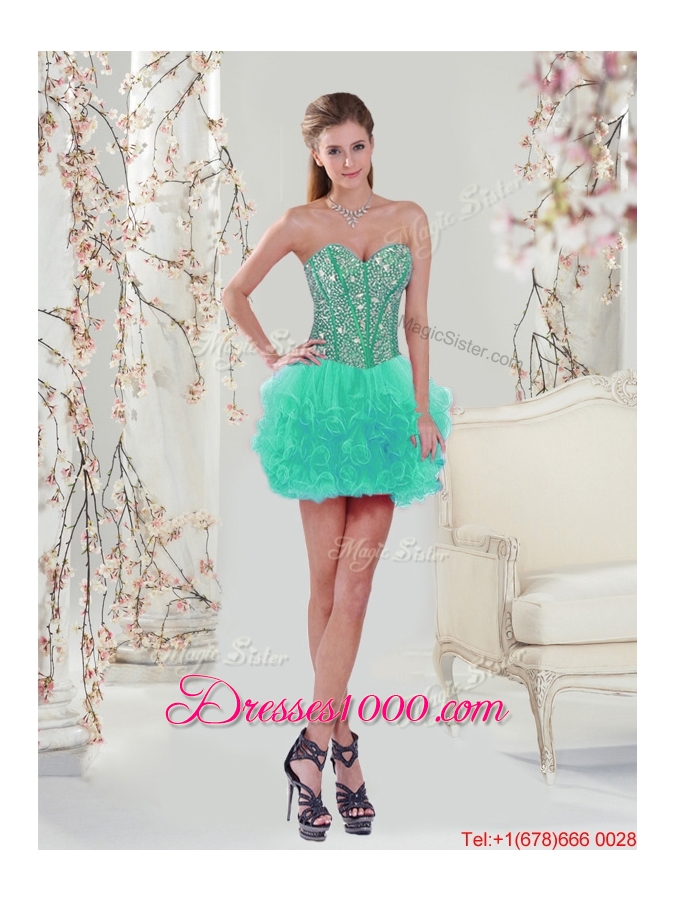 2016 Pretty Sweetheart Beaded and Ruffles Detachable Quinceanera Dresses in Turquoise