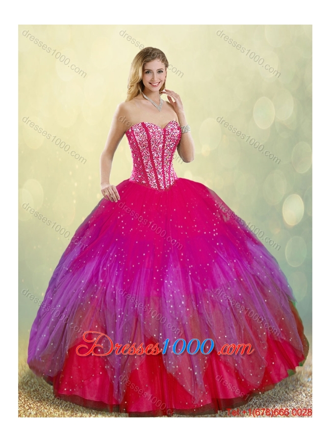 2016 Spring Fashionable Beading Sweetheart Multi Color Detachable Quinceanera Dresses