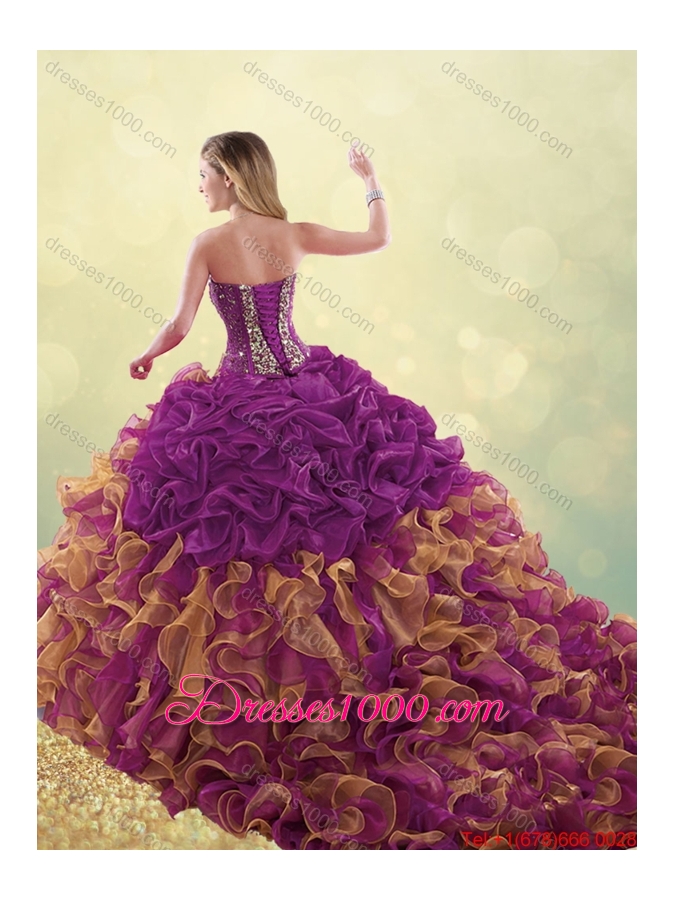 2016 Spring Fashionable Brush Train Beading Detachable Quinceanera Dresses in Multi Color