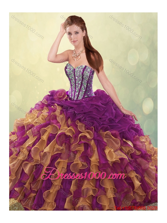 2016 Spring Fashionable Brush Train Beading Detachable Quinceanera Dresses in Multi Color
