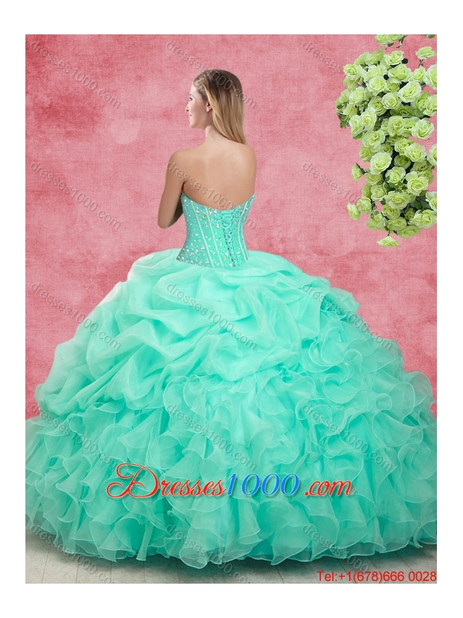 Beautiful Beaded Apple Green Quinceanera Gowns with Ruffles