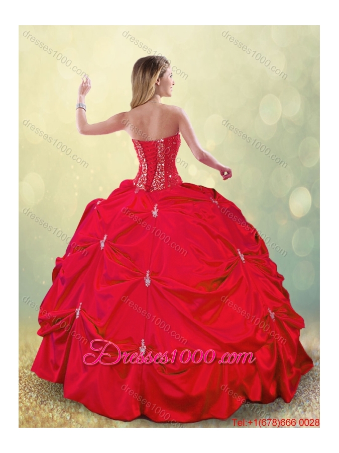 Cheap 2016 Beading and Pick Ups Quinceanera Gowns in Red
