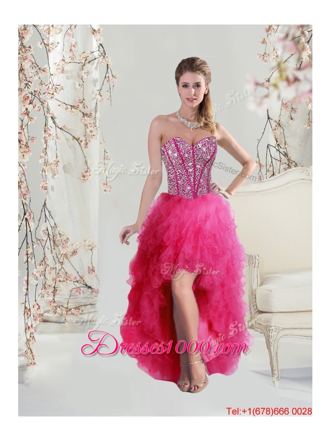 Detachable Sweetheart Beaded and Ruffles Wonderful Quinceanera Dresses in Hot Pink