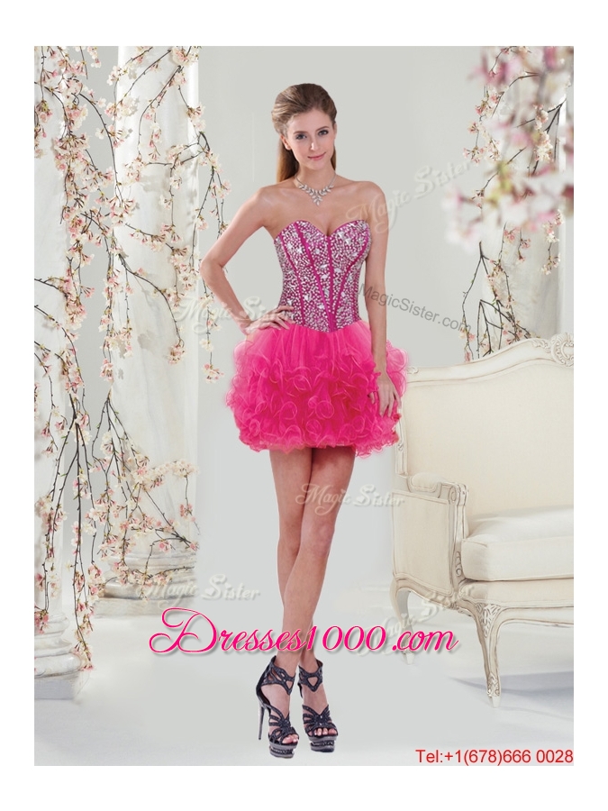 Detachable Sweetheart Beaded and Ruffles Wonderful Quinceanera Dresses in Hot Pink
