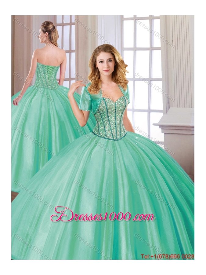 Fashionable 2016 Spring Beading Quinceanera Dresses in Turquoise
