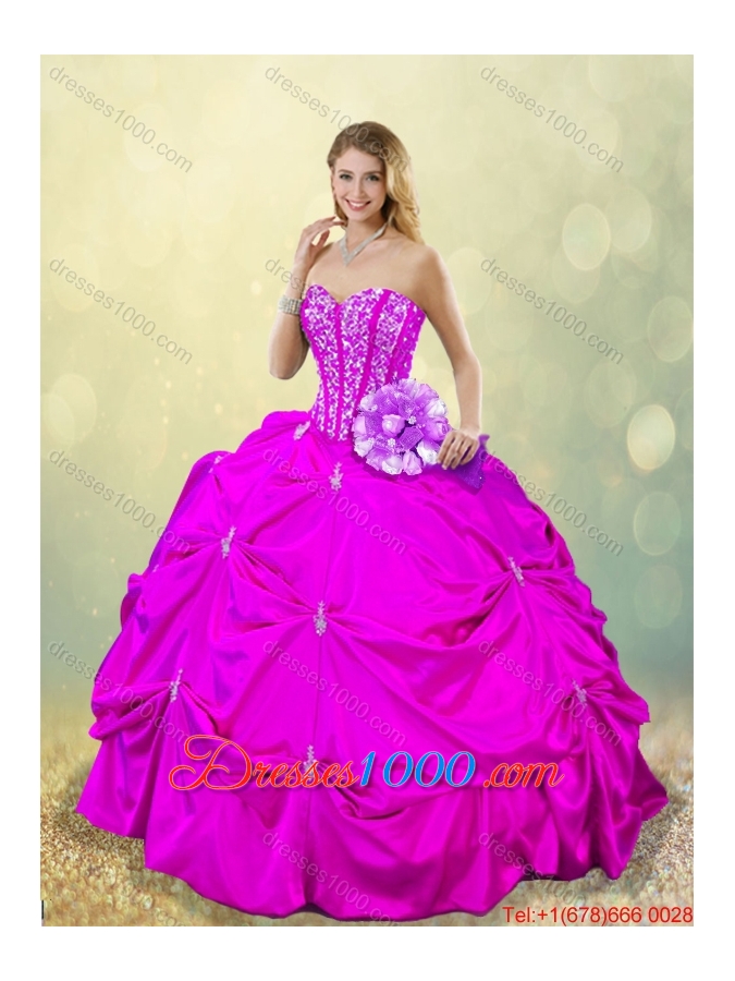 Fashionable Sweetheart Beading Quinceanera Dresses in Fuchsia