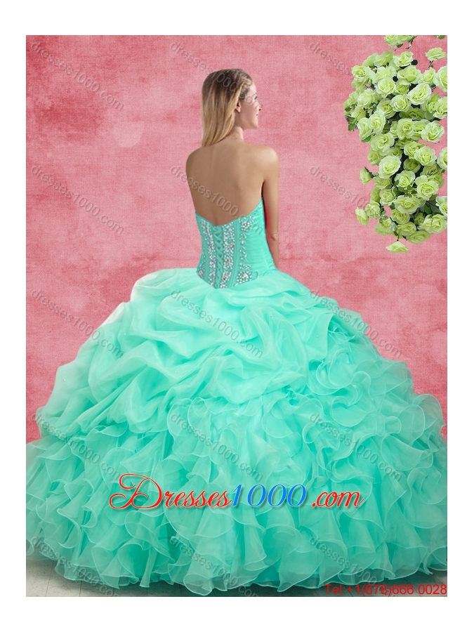 Luxurious Apple Green Quinceanera Gowns with Beading and Ruffles