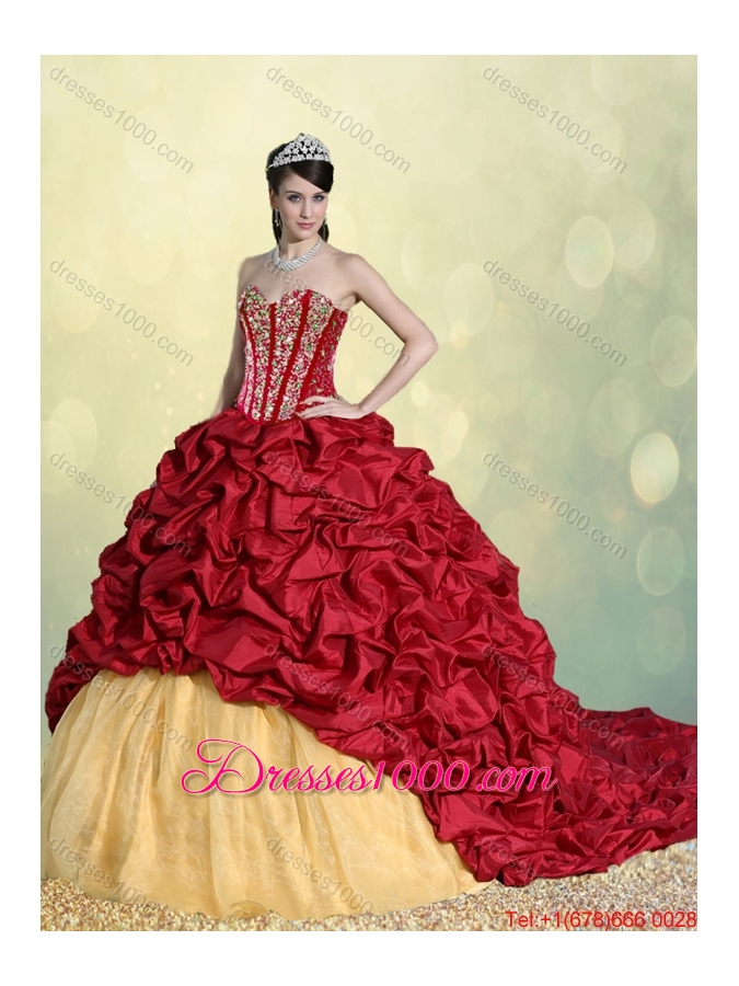 Luxurious Beading and Pick Ups Sweet 16 Dresses with Brush Train