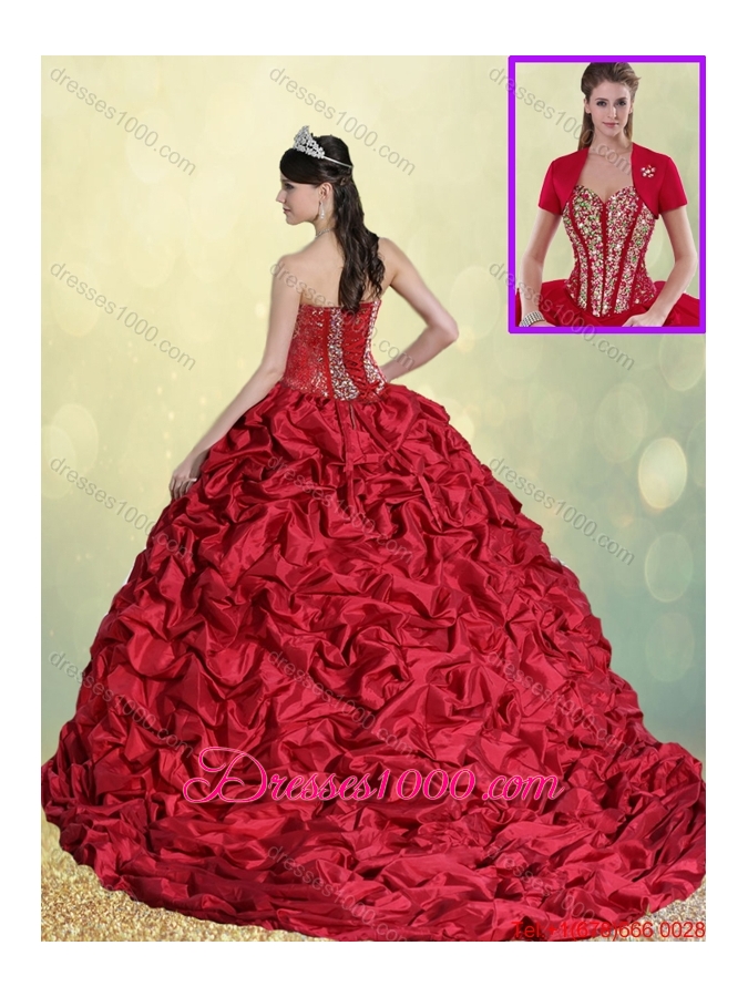 Luxurious Beading and Pick Ups Sweet 16 Dresses with Brush Train