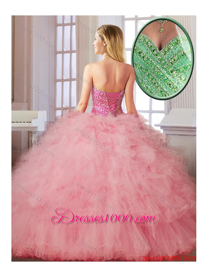 Luxurious Beading and Ruffles Quinceanera Dresses in Watermelon
