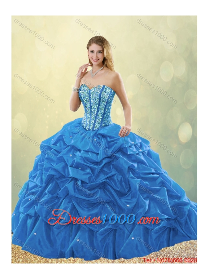 Luxurious Beading Blue Detachable Quinceanera Gowns with Sweetheart
