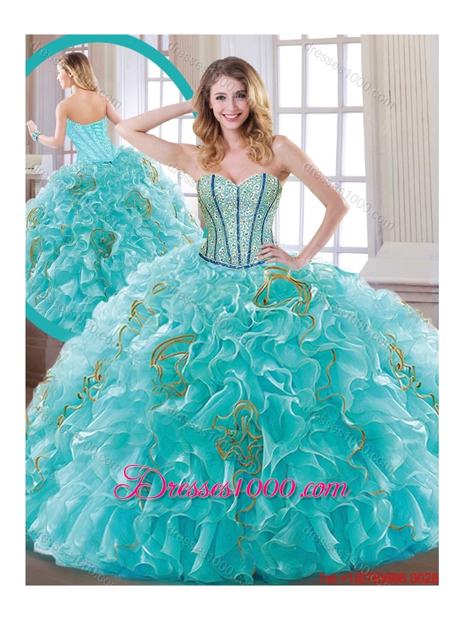 New Arrivals Aqua Blue Quinceanera Dresses with Beading and Ruffles