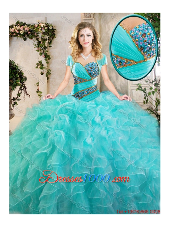 New Arrivals Beading Aqua Blue Quinceanera Gowns with Sweetheart