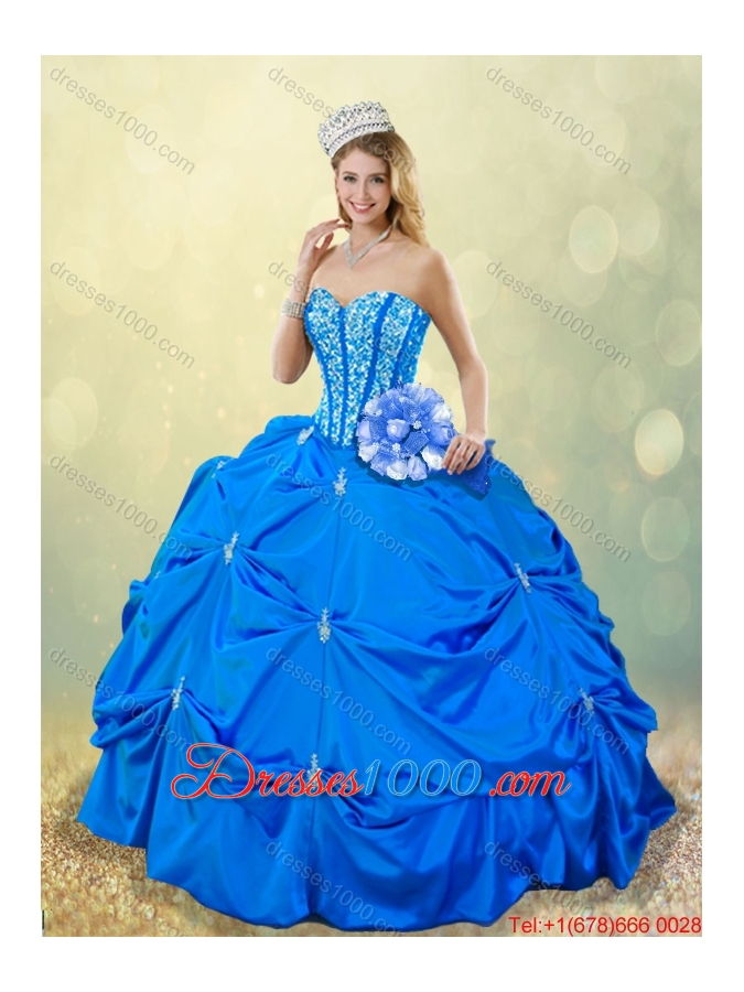 Popular Fall Blue Quinceanera Gowns with Pick Ups