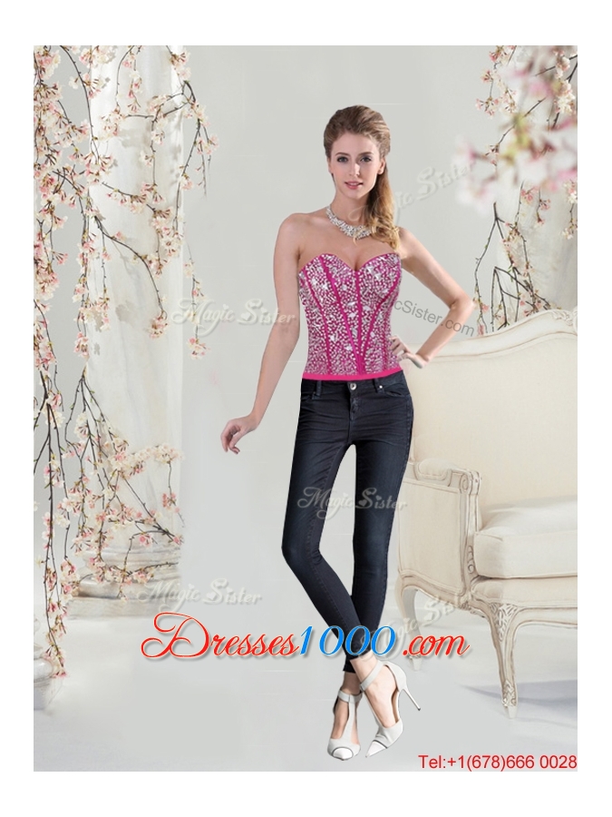 Pretty Sweetheart Beaded and Ruffles Detachable Quinceanera Dresses in Hot Pink