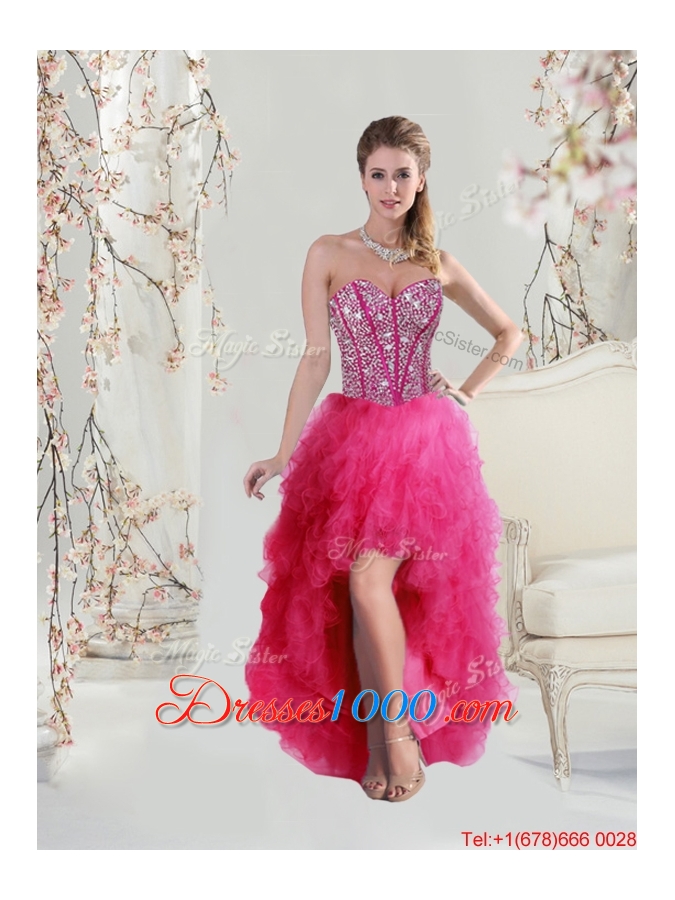 Pretty Sweetheart Beaded and Ruffles Detachable Quinceanera Dresses in Hot Pink
